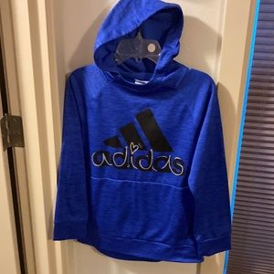 Adidas Girl’s 100% polyester blue hoodie, sized M(10-12)